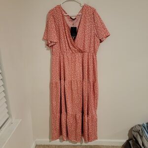 Womens Tiered Maxi Dress Size 2xl Heart Novelty Pink Peasant‎